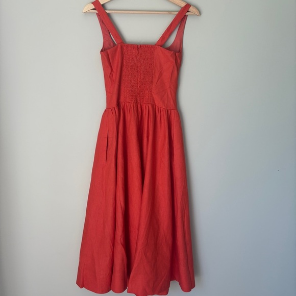 NEW Reformation Janu Midi Linen Dress Red Coral Orange | US 0 UK 4 - Picture 10 of 16